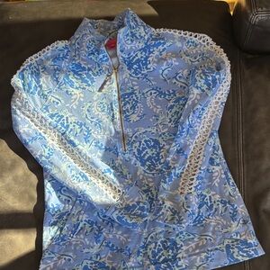 Lilly Pulitzer Blue and White Floral Pullover